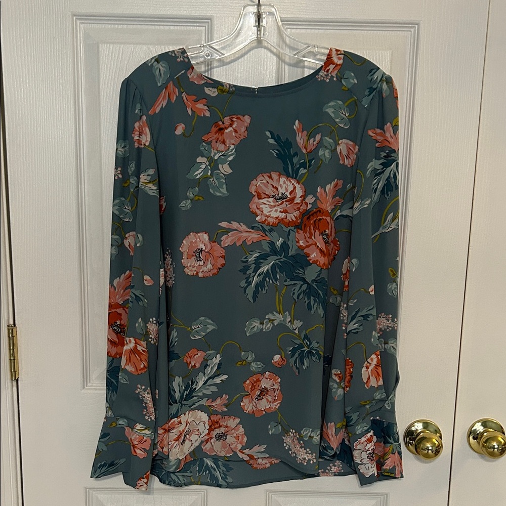 LOFT Teal Floral Blouse
